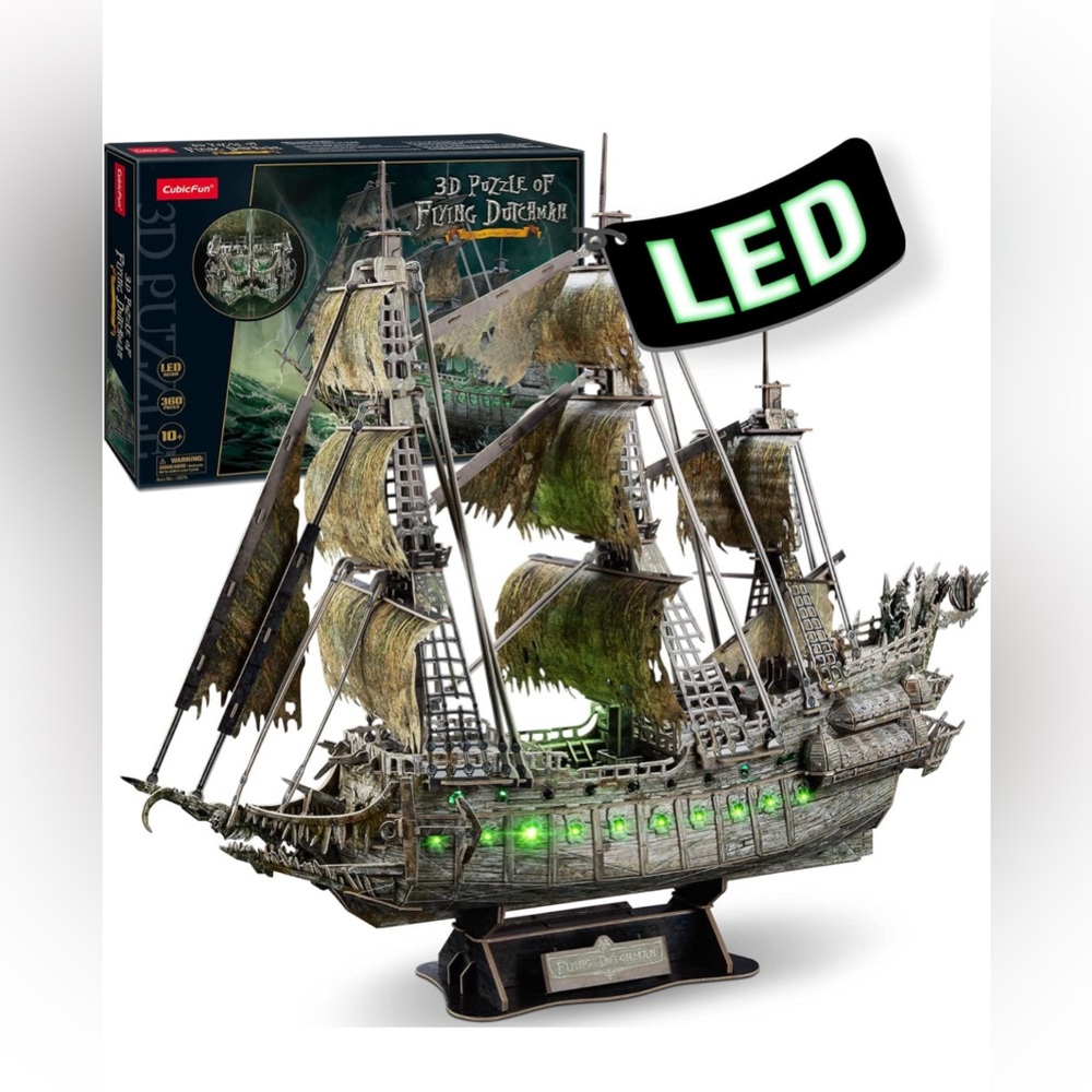 3D Puzzles LED Flying Dutchman, Pirate Ship Arts & Crafts Model Kit Ghost Ship